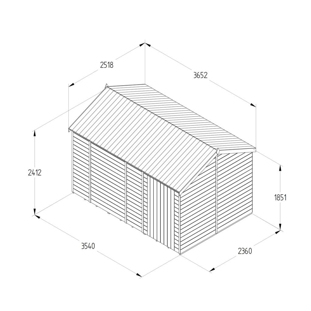 Timberdale 12×8 Reverse Apex Shed No Window with Installation 5013053196137 2